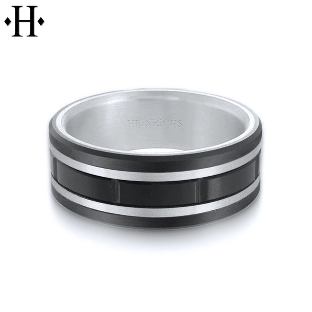 Black Titanium & Carbon Fiber Solid Gold Ring 8mm