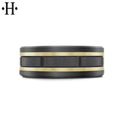 Black Titanium & Carbon Fiber Solid Gold Ring 8mm