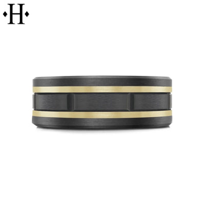 Black Titanium & Carbon Fiber Solid Gold Ring 8mm