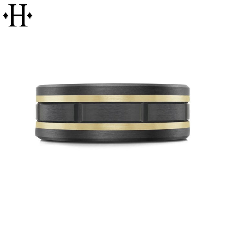 Black Titanium & Carbon Fiber Solid Gold Ring 8mm