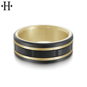 Black Titanium & Carbon Fiber Solid Gold Ring 8mm