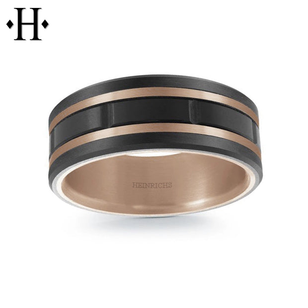 Black Titanium & Carbon Fiber Solid Gold Ring 8mm