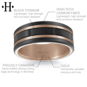 Black Titanium & Carbon Fiber Solid Gold Ring 8mm