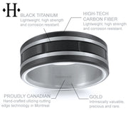 Black Titanium & Carbon Fiber Solid Gold Ring 8mm