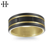 Black Titanium & Carbon Fiber Solid Gold Ring 8mm