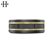 Black Titanium & Carbon Fiber Solid Gold Ring 8mm