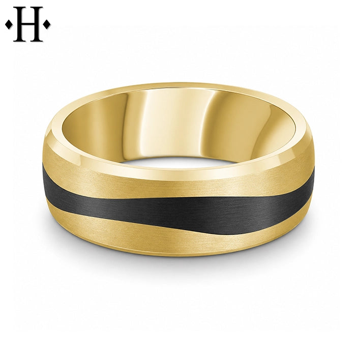 Black Carbon Fiber & Solid Gold Ring 7mm