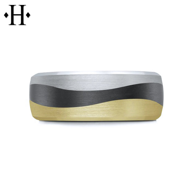 Black Carbon Fiber & Solid Gold Ring 7mm