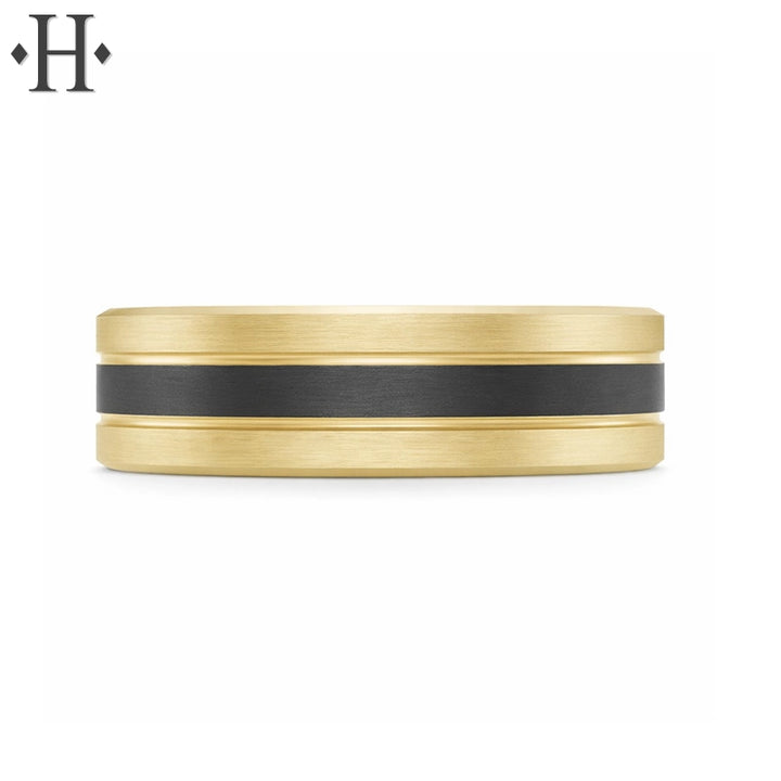 Black Carbon Fiber & Solid Gold Ring 7mm