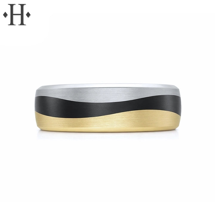 Black Carbon Fiber & Solid Gold Ring 7mm