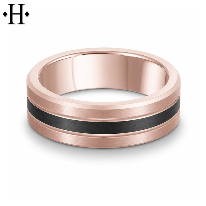 Black Carbon Fiber & Solid Gold Ring 7mm