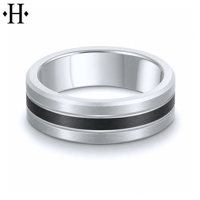 Black Carbon Fiber & Solid Gold Ring 7mm