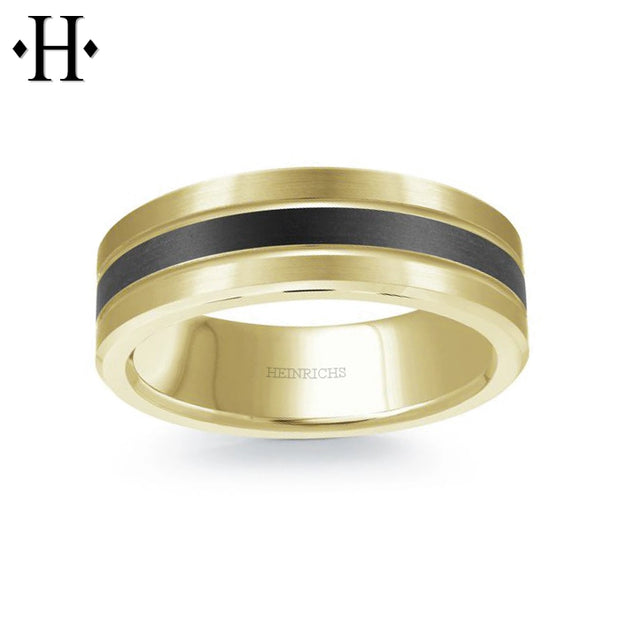 Black Carbon Fiber & Solid Gold Ring 7mm