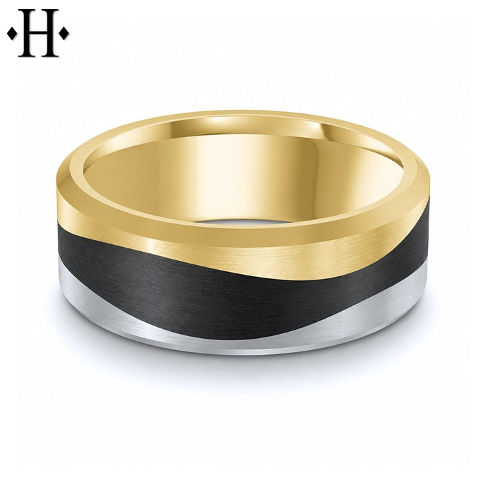 Black Carbon Fiber & Solid Gold Ring 8mm