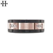 0.24cts Diamond Black Carbon Fiber & Solid Gold Ring 8mm