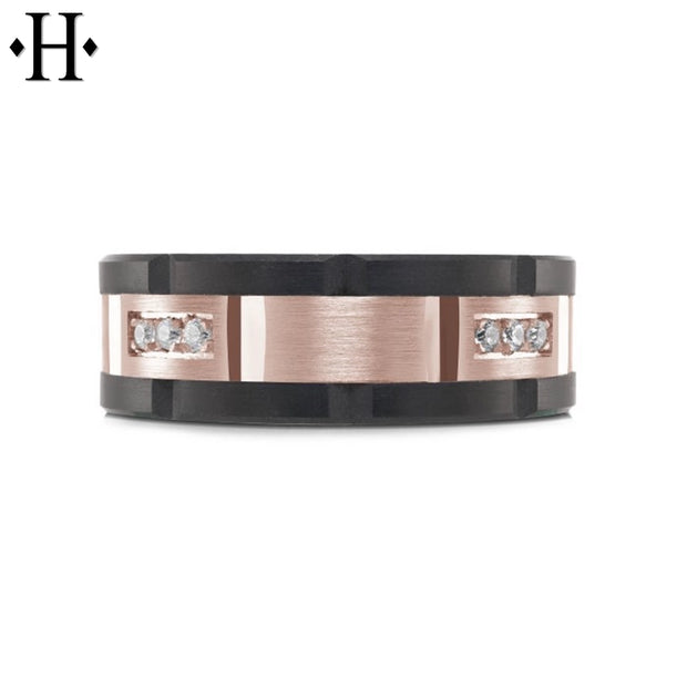 0.24cts Diamond Black Carbon Fiber & Solid Gold Ring 8mm