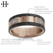 0.24cts Diamond Black Carbon Fiber & Solid Gold Ring 8mm