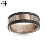 0.24cts Diamond Black Carbon Fiber & Solid Gold Ring 8mm