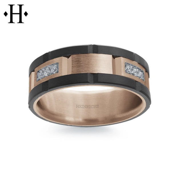 0.24cts Diamond Black Carbon Fiber & Solid Gold Ring 8mm