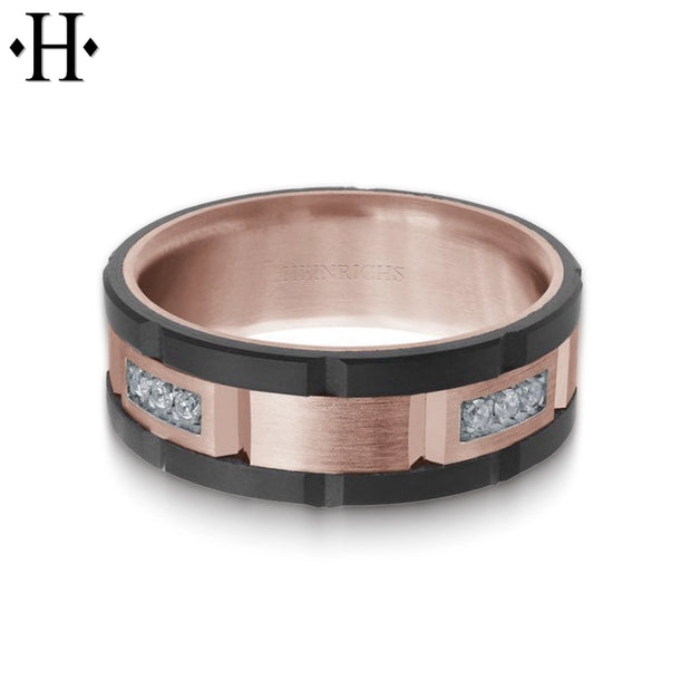0.24cts Diamond Black Carbon Fiber & Solid Gold Ring 8mm