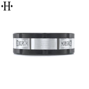 0.24cts Diamond Black Carbon Fiber & Solid Gold Ring 8mm