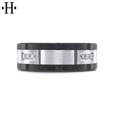 0.24cts Diamond Black Carbon Fiber & Solid Gold Ring 8mm