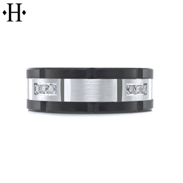 0.24cts Diamond Black Carbon Fiber & Solid Gold Ring 8mm