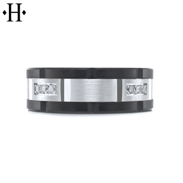 0.24cts Diamond Black Carbon Fiber & Solid Gold Ring 8mm