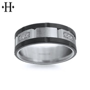 0.24cts Diamond Black Carbon Fiber & Solid Gold Ring 8mm