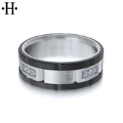 0.24cts Diamond Black Carbon Fiber & Solid Gold Ring 8mm