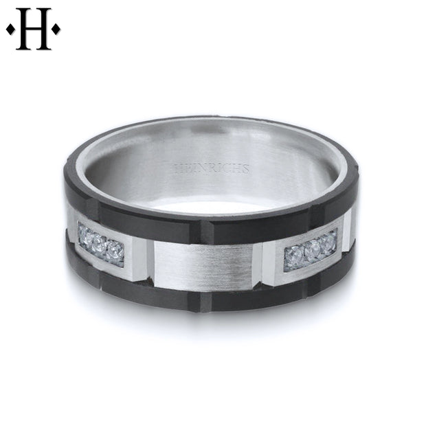 0.24cts Diamond Black Carbon Fiber & Solid Gold Ring 8mm