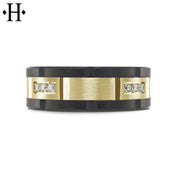 0.24cts Diamond Black Carbon Fiber & Solid Gold Ring 8mm