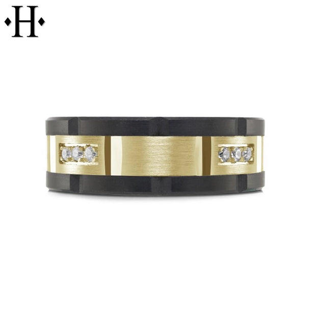 0.24cts Diamond Black Carbon Fiber & Solid Gold Ring 8mm
