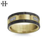 0.24cts Diamond Black Carbon Fiber & Solid Gold Ring 8mm