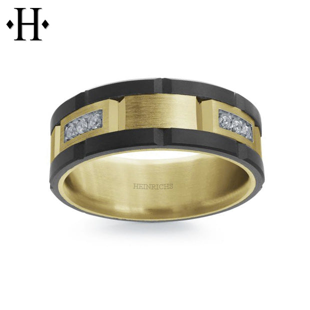 0.24cts Diamond Black Carbon Fiber & Solid Gold Ring 8mm