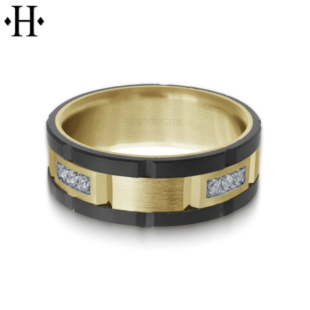 0.24cts Diamond Black Carbon Fiber & Solid Gold Ring 8mm