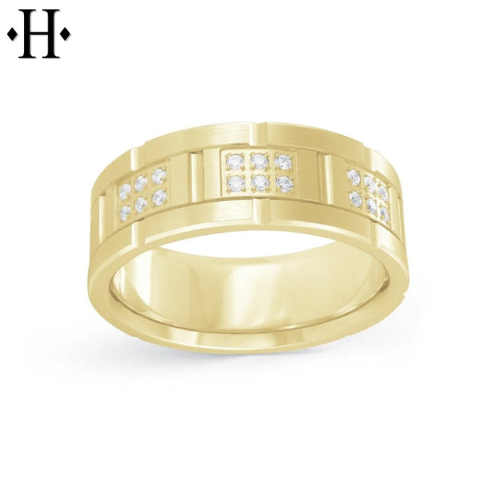 Natural Diamond Carved Ring 8mm