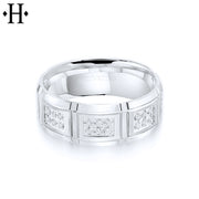 Natural Diamond Eternity Carved Ring 8mm