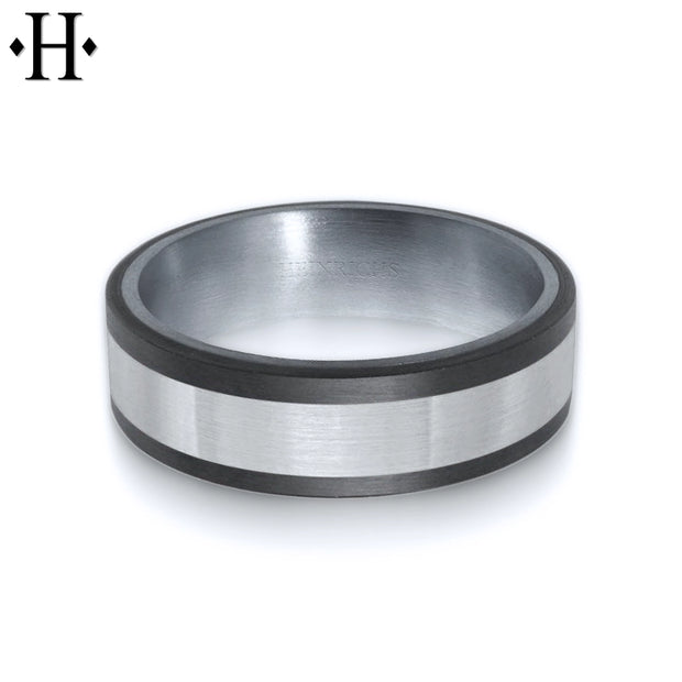 Tantalum & Carbon Fiber Solid Gold Ring 7mm