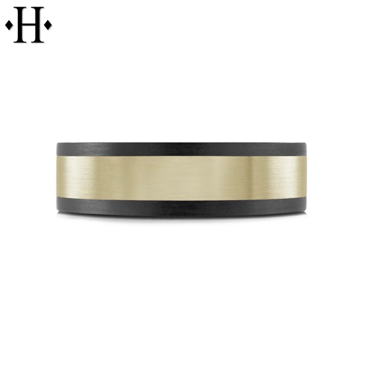 Tantalum & Carbon Fiber Solid Gold Ring 7mm