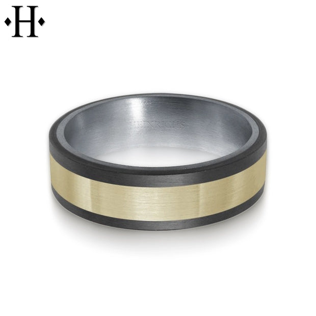 Tantalum & Carbon Fiber Solid Gold Ring 7mm