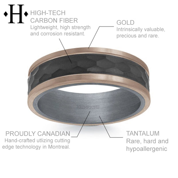 Tantalum & Carbon Fiber Solid Gold Ring 7mm