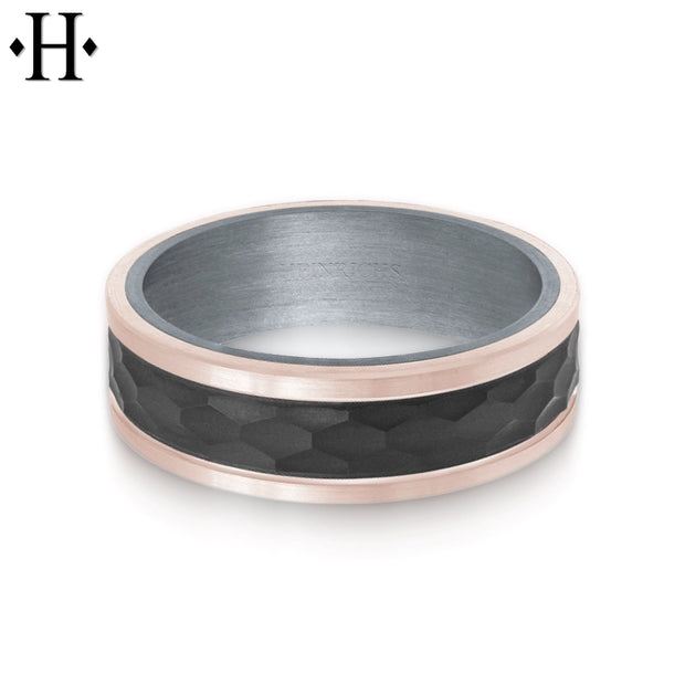 Tantalum & Carbon Fiber Solid Gold Ring 7mm