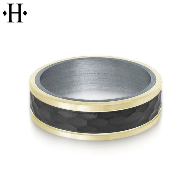 Tantalum & Carbon Fiber Solid Gold Ring 7mm