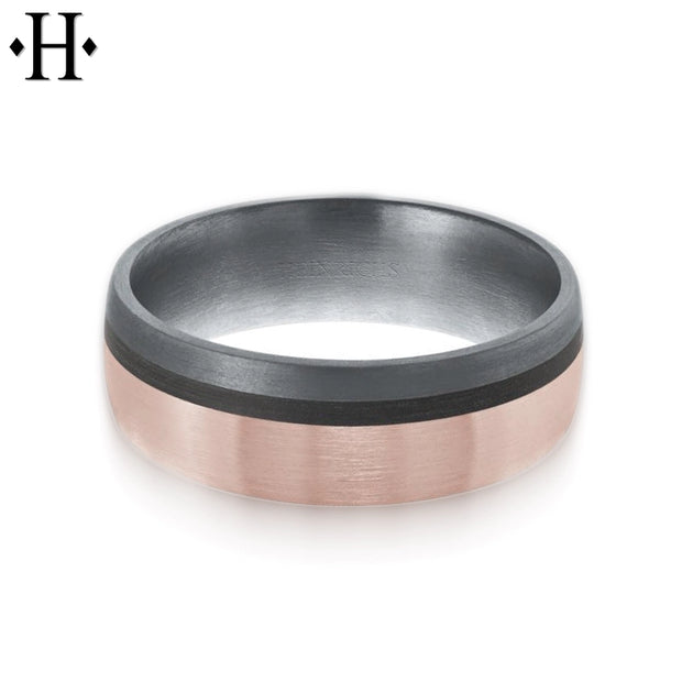 Tantalum & Carbon Fiber Solid Gold Ring 7mm
