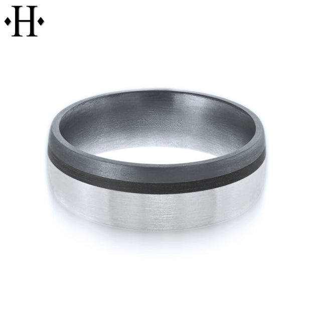 Tantalum & Carbon Fiber Solid Gold Ring 7mm