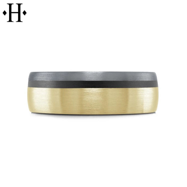Tantalum & Carbon Fiber Solid Gold Ring 7mm
