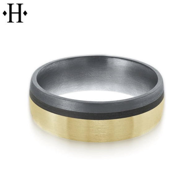 Tantalum & Carbon Fiber Solid Gold Ring 7mm