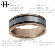 Tantalum & Carbon Fiber Solid Gold Ring 7mm