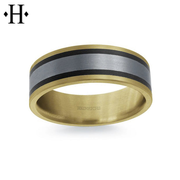 Tantalum & Carbon Fiber Solid Gold Ring 7mm